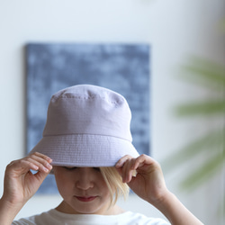 リネン混ガーゼ　ラベンダー染めバケットハット　Lサイズ【Organic Cotton×Linen】 6枚目の画像