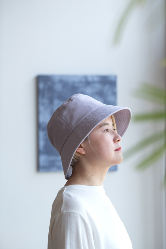 リネン混ガーゼ　ラベンダー染めバケットハット　Mサイズ【Organic Cotton×Linen】 5枚目の画像