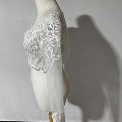 ウエディングドレス用ボレロ レーストップス 十長袖　Vネック 繊細レース　オーダー可能 3枚目の画像