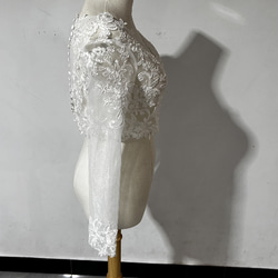 ウエディングドレス用ボレロ レーストップス 十長袖　Vネック 繊細レース　オーダー可能 4枚目の画像