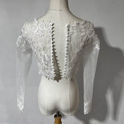 ウエディングドレス用ボレロ レーストップス 十長袖 Vネック 繊細  