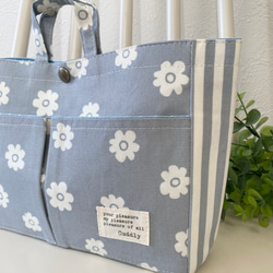 バッグインバッグ　Bag in Bag インナーバッグ　ペールブルーに白い小さな花柄 3枚目の画像