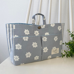 バッグインバッグ　Bag in Bag インナーバッグ　ペールブルーに白い小さな花柄 2枚目の画像