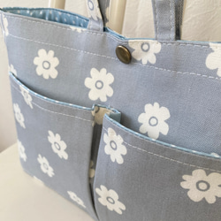 バッグインバッグ　Bag in Bag インナーバッグ　ペールブルーに白い小さな花柄 7枚目の画像
