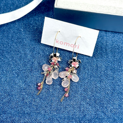 Spring【新作２０％OFF】『桜』満開のフープピアス/ピンクトルマリン・ローズクォーツ・ハーキマーダイヤモンド 6枚目の画像