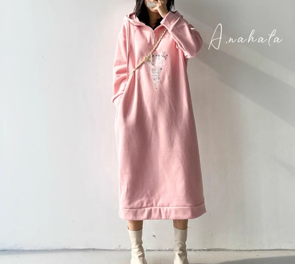 ⭐️new⭐️人気.ピンクパーカーワンピース/ ファッション.ゆったり