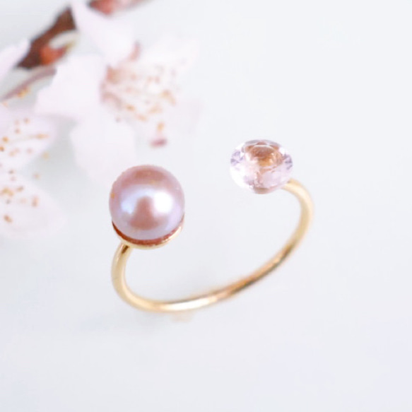 【TV衣装提供】フォークリング モルガナイト 淡水パール 桜色 ピンク 真珠 フリーサイズ 誕生日 ギフト 指輪 6枚目の画像