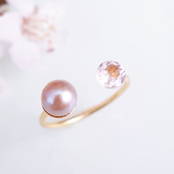 【TV衣装提供】フォークリング モルガナイト 淡水パール 桜色 ピンク 真珠 フリーサイズ 誕生日 ギフト 指輪 8枚目の画像