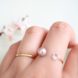 【TV衣装提供】フォークリング モルガナイト 淡水パール 桜色 ピンク 真珠 フリーサイズ 誕生日 ギフト 指輪 5枚目の画像