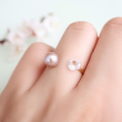【TV衣装提供】フォークリング モルガナイト 淡水パール 桜色 ピンク 真珠 フリーサイズ 誕生日 ギフト 指輪 2枚目の画像