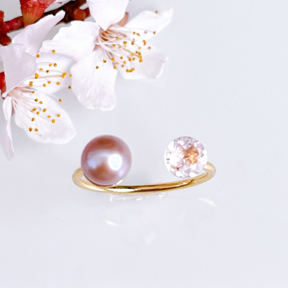 【TV衣装提供】フォークリング モルガナイト 淡水パール 桜色 ピンク 真珠 フリーサイズ 誕生日 ギフト 指輪 4枚目の画像