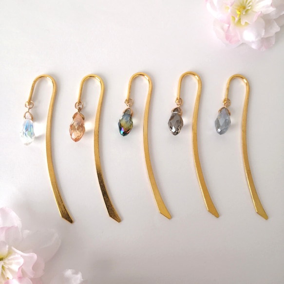 大人気【キラキラしずくのブックマーカー】　本のしおり　しおり　ブックマーク　雫　しずく　ガラス　サンキャッチャー　簪 3枚目の画像