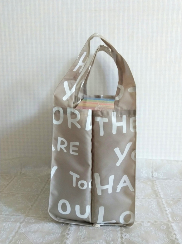 ナイロン生地のエコバッグ アルファベット柄　レジ袋タイプ コンビニサイズ 8枚目の画像