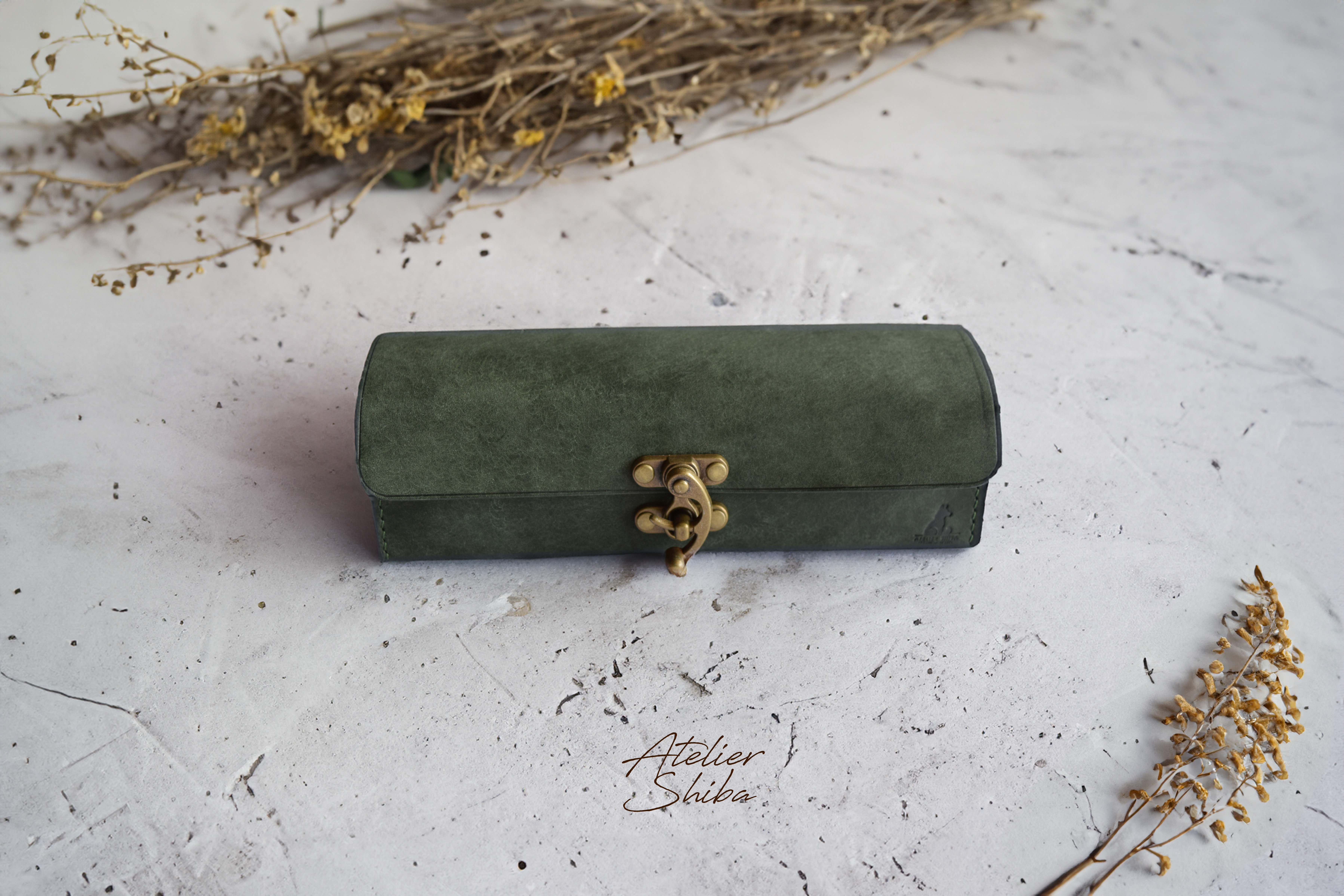 ボックスケース　本革　ｲﾀﾘｱﾝﾚｻﾞｰ　MossGreen　モスグリーン