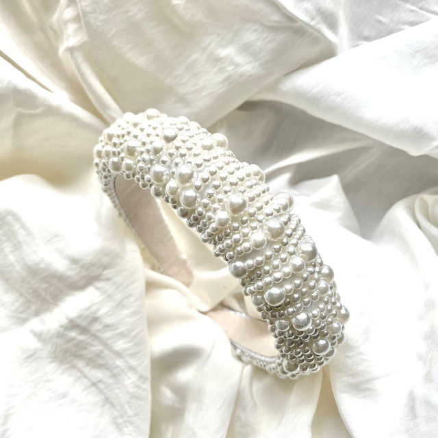 pompom ブライダルパールカチューシャ ヘッドドレス ヘッドアクセサリーウェディングアクセサリー 結婚式