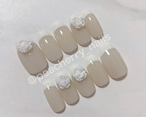 50))フレンチガーリー ニュアンスネイル ネイルチップ 韓国ネイル