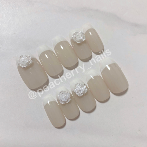 ネイルチップ 韓国 フレンチ ガーリー バラ シンプル ワンホン ネイル  