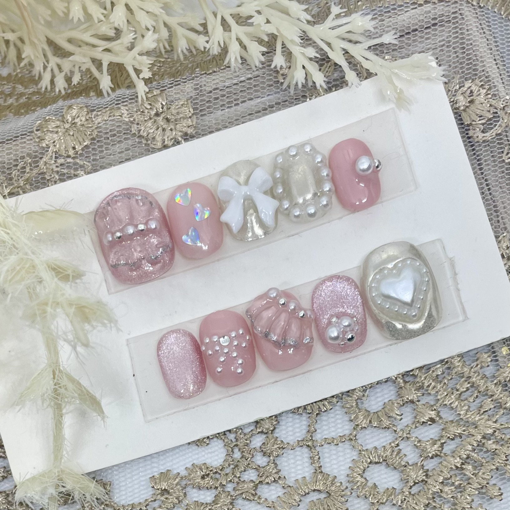 サイズオーダー♡ フリル× ハート×リボンネイルチップ ピンク size  