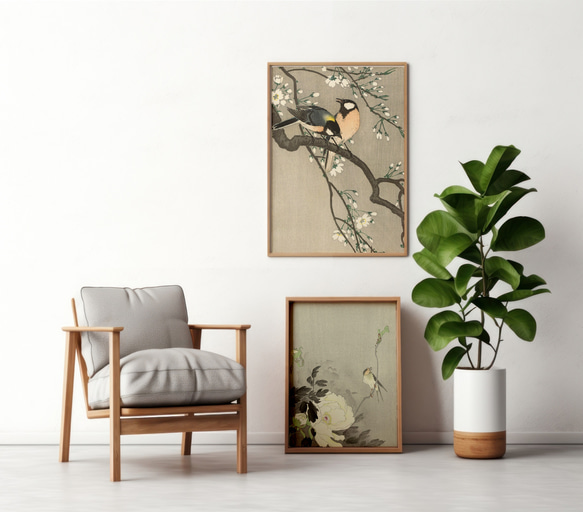【NO.556】桜の花と野鳥の日本画アートポスター和モダン大正ロマン昭和レトロ和室A4A3A2A1B5B4B3B2ハガキ 7枚目の画像