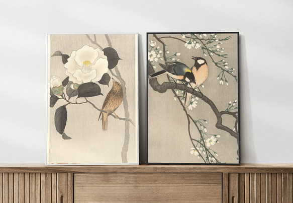 【NO.556】桜の花と野鳥の日本画アートポスター和モダン大正ロマン昭和レトロ和室A4A3A2A1B5B4B3B2ハガキ 10枚目の画像