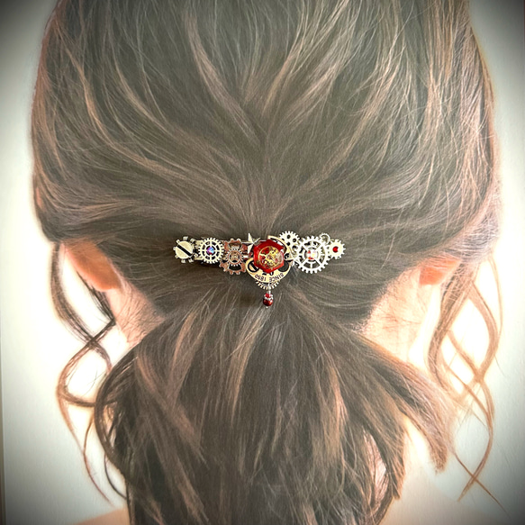 +受注製作+『イーリスの砕片/赤』スチームパンク バレッタ 9枚目の画像