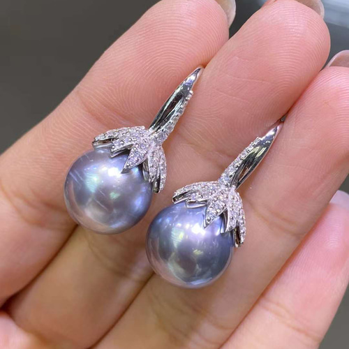 高級】タヒチ黒蝶真珠 ピアスs925 ピアス（フック・チェーン） パール  