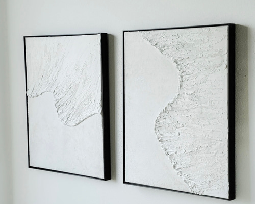 Beach】40×50cm 2枚組 大きい絵 ホワイト 海の絵 波 ビーチ