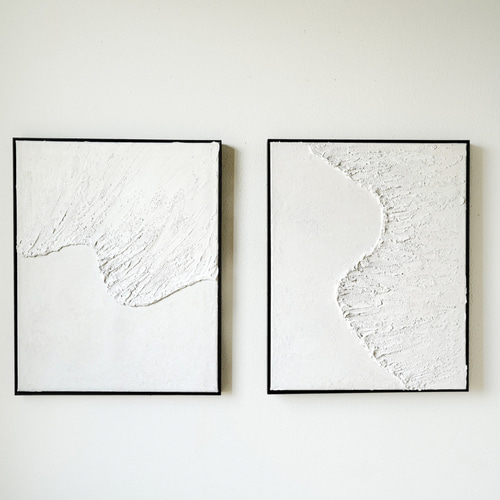 Beach】50×40cm 2枚組 大きい絵 ホワイト 海の絵 波 ビーチ 無機質