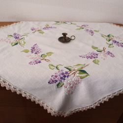 フランスの手仕事/素敵なピンク、紫のお花の手刺繍 テーブルクロス・生地 (ヴィンテージ) 6枚目の画像