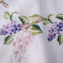 フランスの手仕事/素敵なピンク、紫のお花の手刺繍 テーブルクロス・生地 (ヴィンテージ) 12枚目の画像