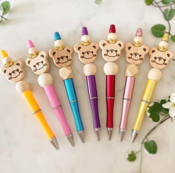 NO.320 カスタムボールペンandタッチペン　ゴールド　リボン　くまちゃん ハンドメイド カスタム ボールペン BIG くまさん シリーズ