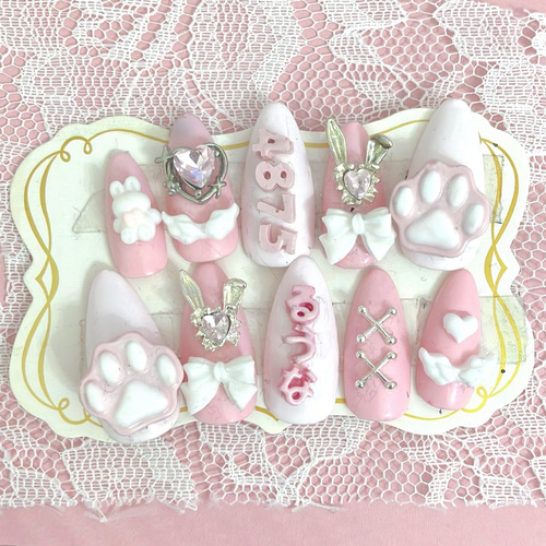 お色選べます オーダーネイルチップ イニシャル 量産型 地雷系 推し色