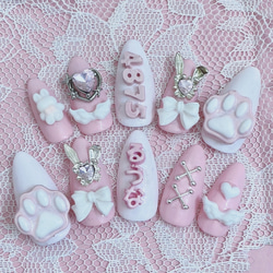 サイズオーダーネイルチップ No.10 地雷系 量産系 綺麗系 ゆめかわ系 1番人気！】ゆめかわ 地雷 量産 ピンク ネイルチップ 痛ネイル