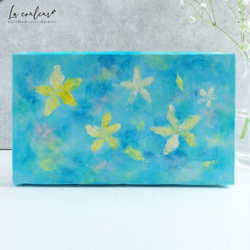 原画】水面に浮かぶ 花 約273×160mm（M3サイズ）キャンバス 送料無料