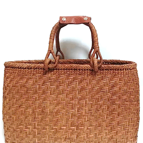 最高級 国産 山葡萄 一番皮太蔓網代編み かごバッグ 国産柿渋染め 新作