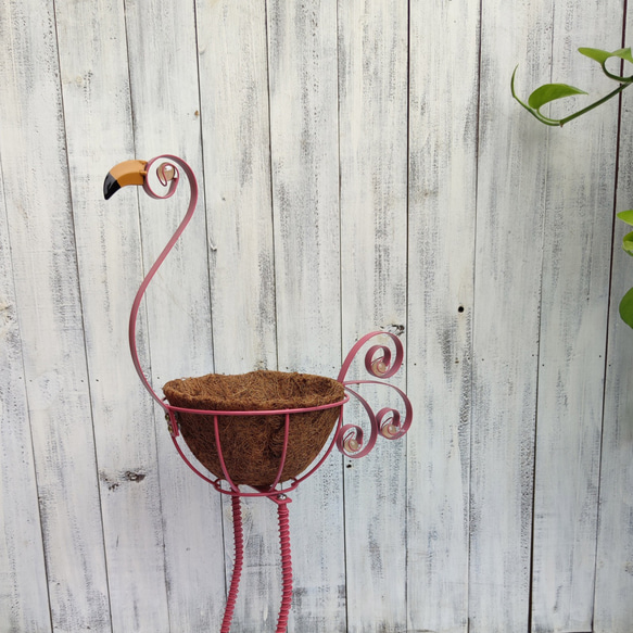 植木鉢 フラワーバスケット プランター 2個セット ピンク 曲線 錆びにくい メタル 孔雀 ピーコック cht-1533 6枚目の画像