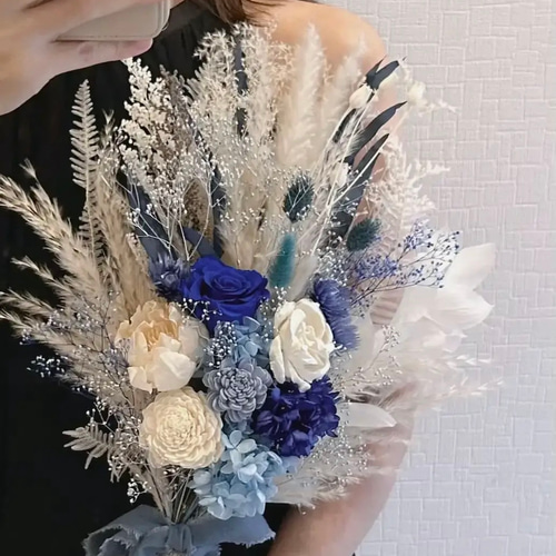 ドライフラワーブーケ サムシングブルー ブルー系ブーケ 前撮りブーケ