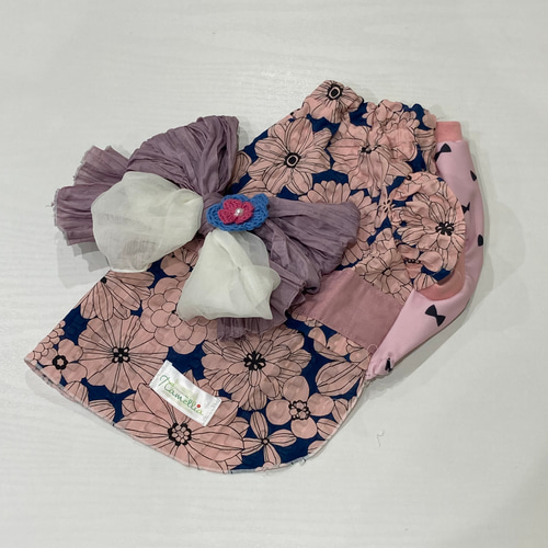 ☆小型犬 犬服 浴衣風タンクトップ 北欧風花柄（ピンク）へこ