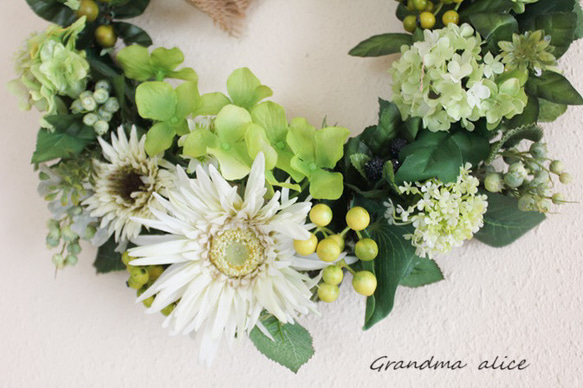 ＊Gerbera＆green wreath(L)1点もの＊ 2枚目の画像