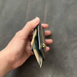 薄くて小さなフラグメントケース【グレー×ターコイズ】ミニ財布　イタリアンレザー　マルゴー 6枚目の画像