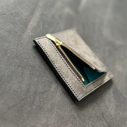 薄くて小さなフラグメントケース【グレー×ターコイズ】ミニ財布　イタリアンレザー　マルゴー 4枚目の画像