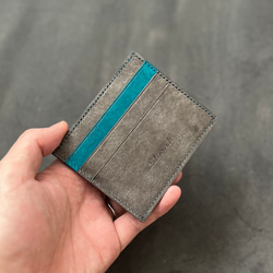 薄くて小さなフラグメントケース【グレー×ターコイズ】ミニ財布　イタリアンレザー　マルゴー 2枚目の画像