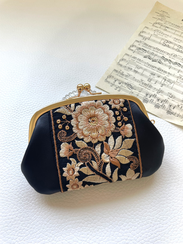 ハンドメイド 本革親子がま口財布(両面カードポケット各2段付