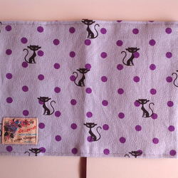 文庫本カバー（くろネコ、紫ドット、刺繡タグ） 3枚目の画像
