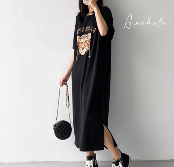 ⭐️new⭐️Tシャツワンピス.着痩せスカート/ ファッション.人気.春夏.ゆったり　おしゃれなドレス 9枚目の画像