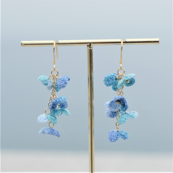 手編み レース編み イヤリング ピアス アジサイ 夏の誕生花 紫陽花