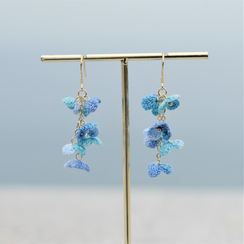 手編み レース編み イヤリング ピアス アジサイ 夏の誕生花 紫陽花