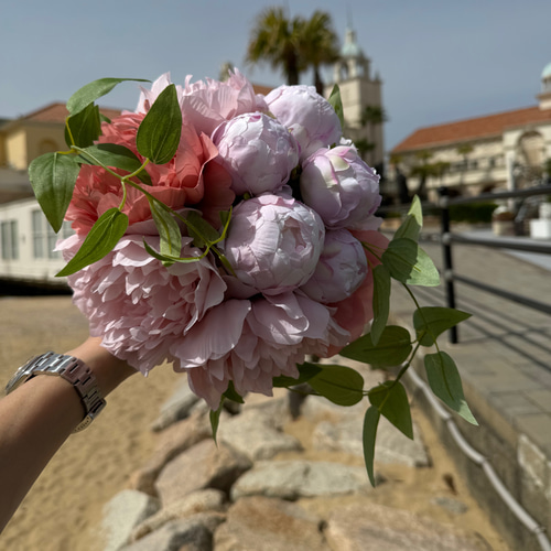 即納 芍薬のラウンドブーケ ウェディングブーケ 前撮りブーケ