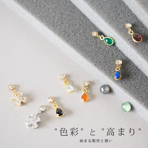 スピネル 天然石 しずく 貼るピアス イヤリング 痛くない シンプル 