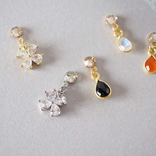 スピネル 天然石 しずく 貼るピアス イヤリング 痛くない シンプル 